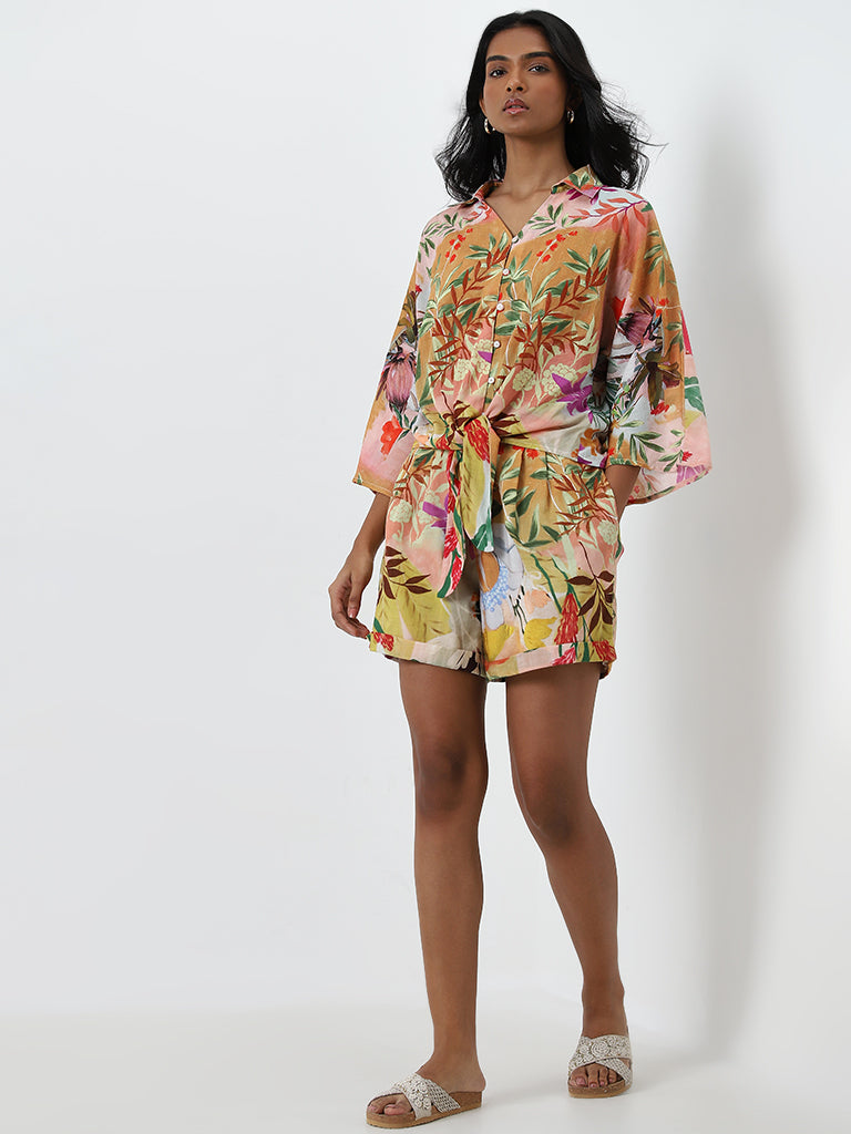 LOV Multicolour Botanical Printed High-Rise Shorts