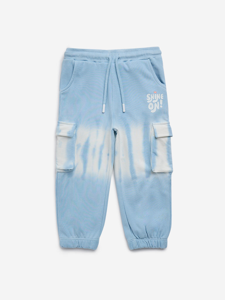 HOP Kids Blue Tie-Dye Print Cargo Style Joggers