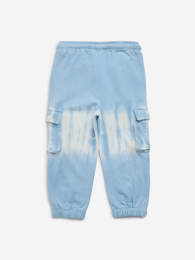 HOP Kids Blue Tie-Dye Print Cargo Style Joggers