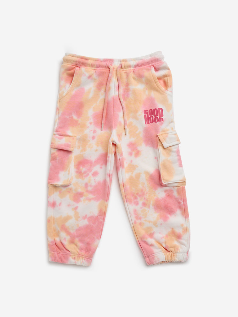 HOP Kids Pink Tie-Dye Cargo-Style Mid-Rise Joggers