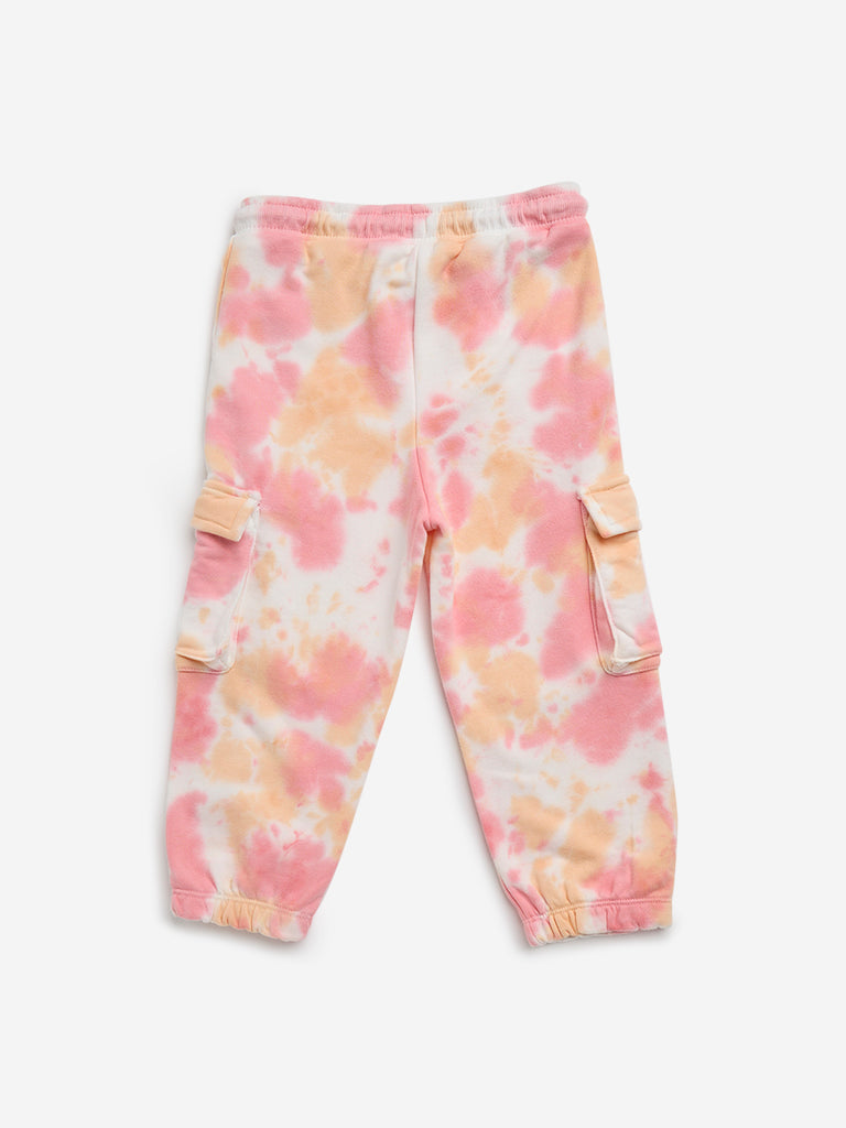 Buy HOP Kids Pink Tie Dye Cargo Style Mid Rise Joggers from Westside