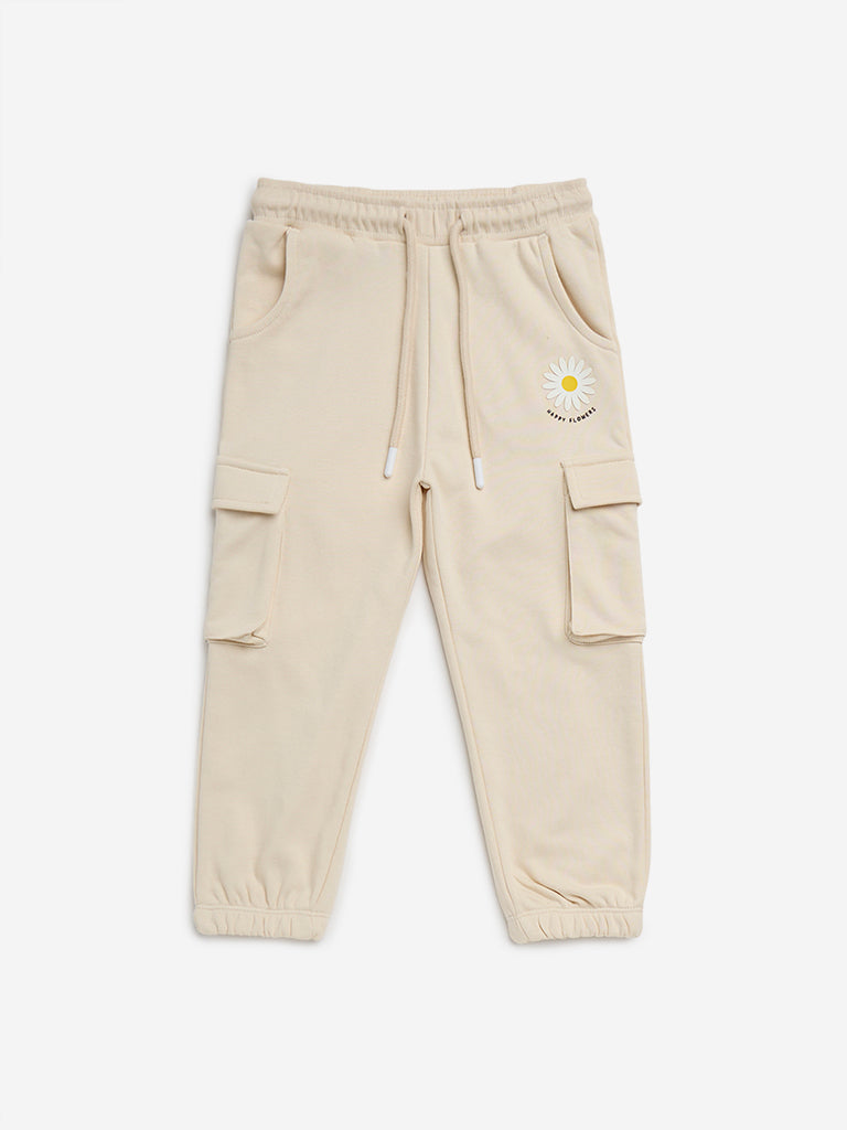 HOP Kids Beige Cargo-Style Mid-Rise Joggers