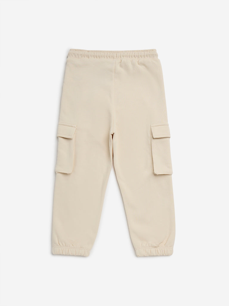 HOP Kids Beige Cargo-Style Mid-Rise Joggers