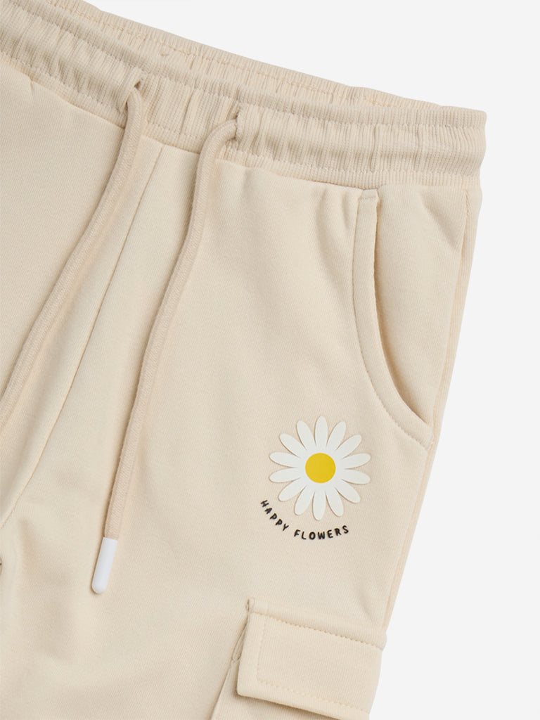 HOP Kids Beige Cargo-Style Mid-Rise Joggers