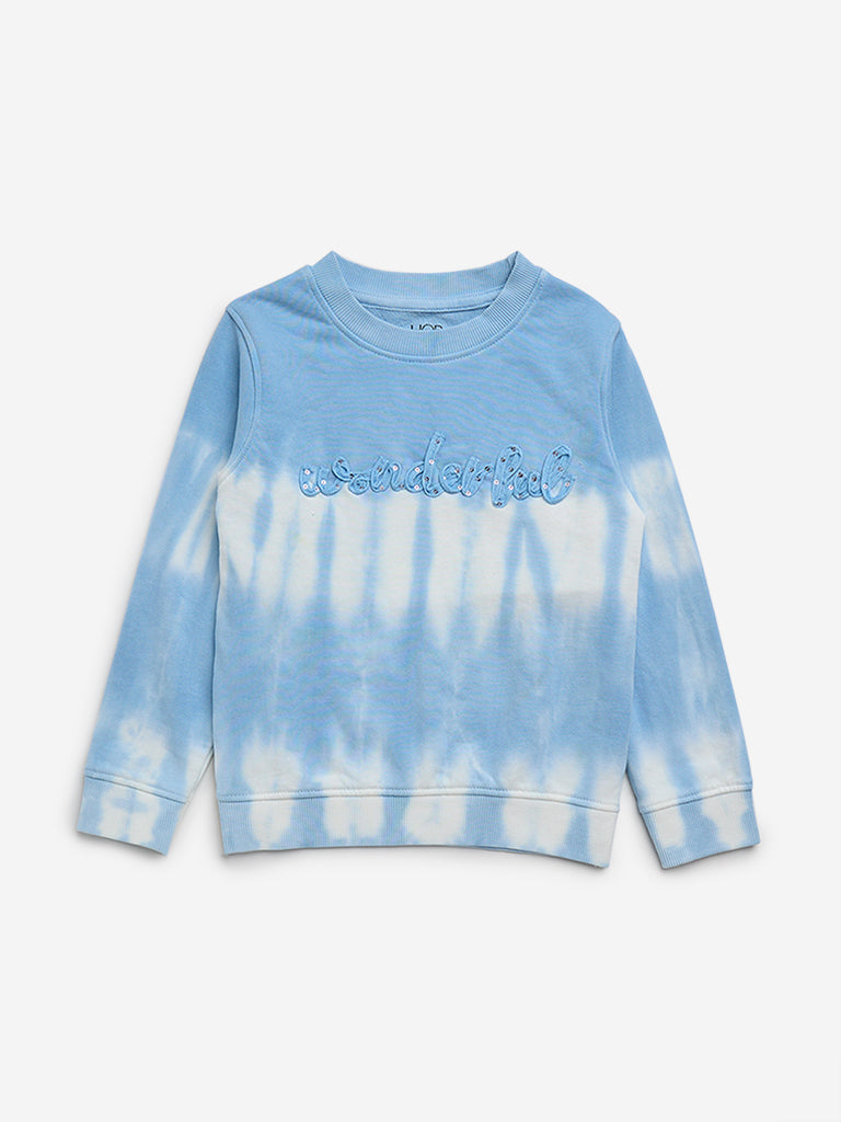 HOP Kids Blue Tie-Dye Printed Cotton Blend Sweatshirt