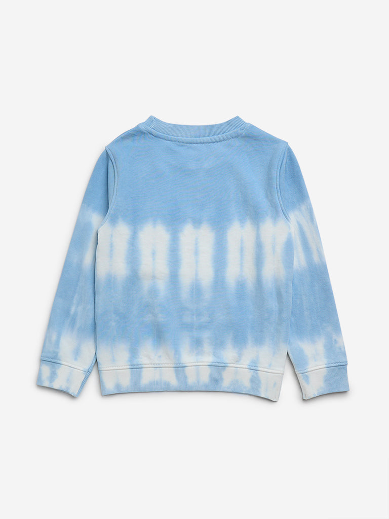 HOP Kids Blue Tie-Dye Printed Cotton Blend Sweatshirt