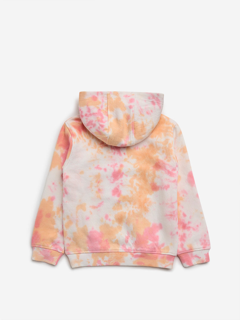 HOP Kids Pink Tie-Dye Printed Hoodie