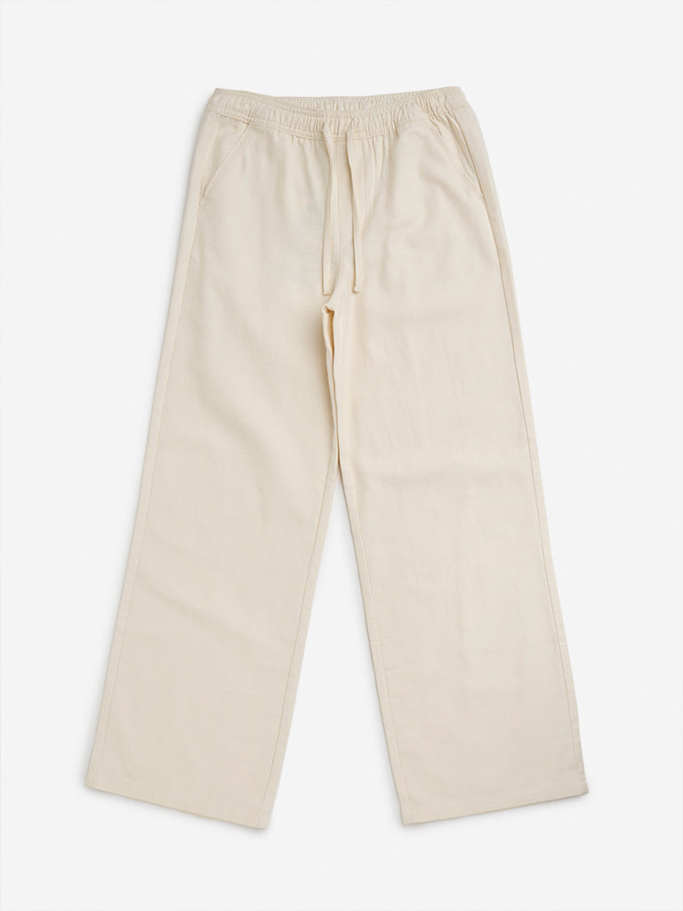 Y&F Kids Off-White High-Rise Cotton Trousers