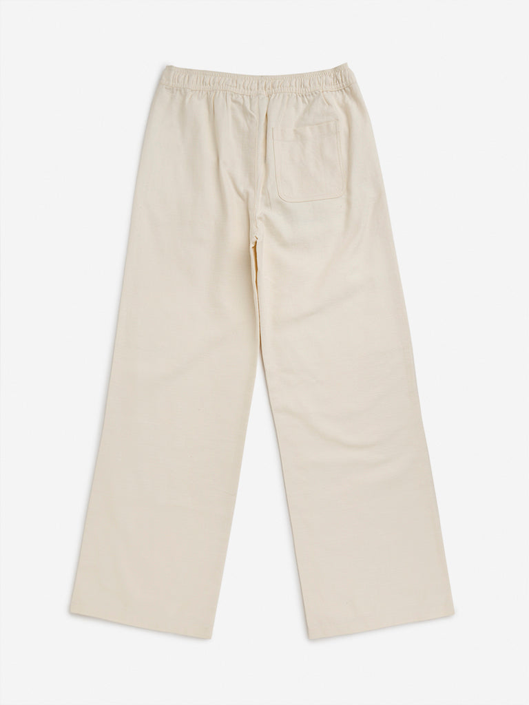 Y&F Kids Off-White High-Rise Cotton Trousers