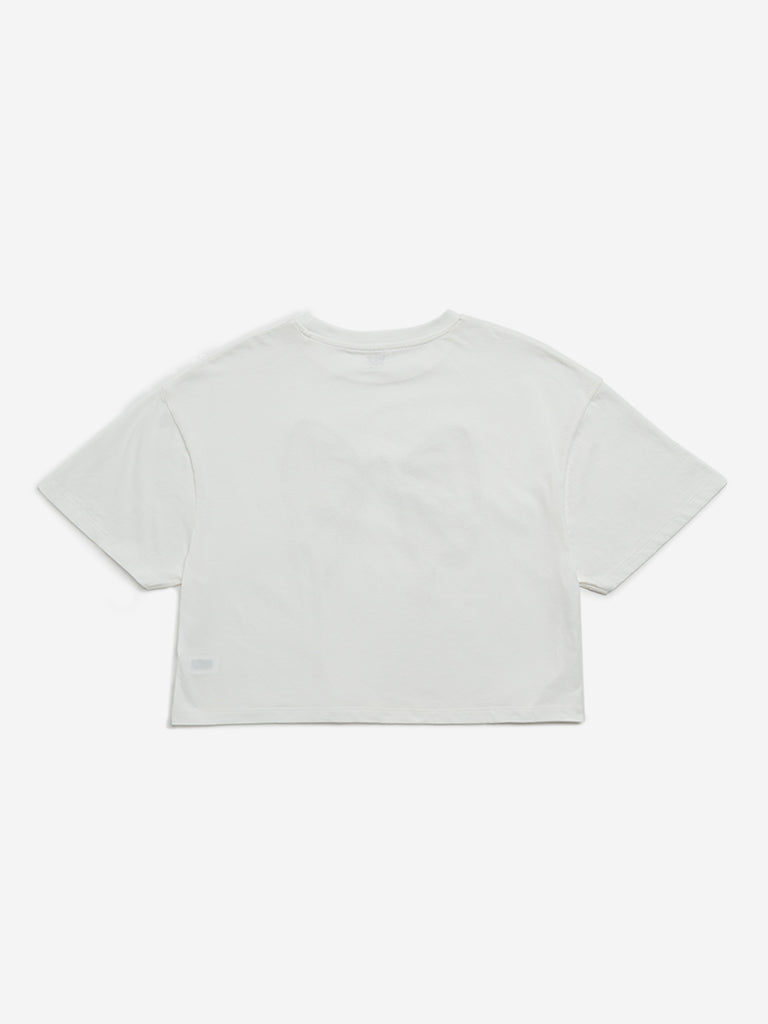 Y&F Kids Off-White Bow Design Cotton T-Shirt