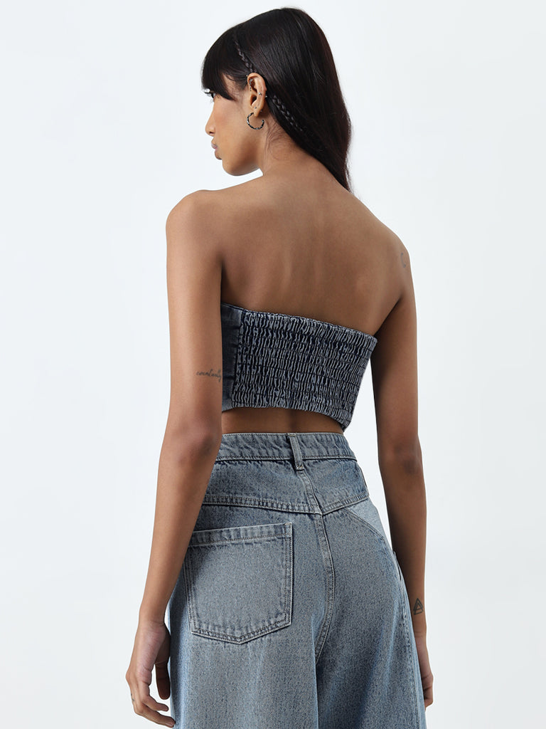 Nuon Blue Embellished Denim Tube Top