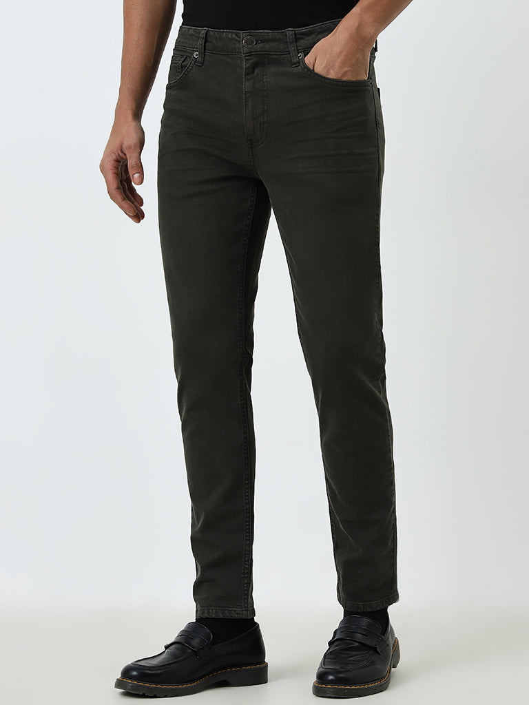 WES Casuals Dark Olive Slim - Fit Mid - Rise Jeans