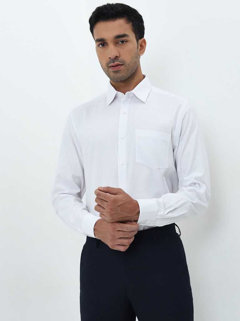 WES Formals White Checkered Slim-Fit Cotton Shirt