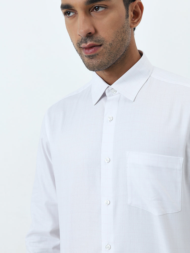 WES Formals White Checkered Slim-Fit Cotton Shirt