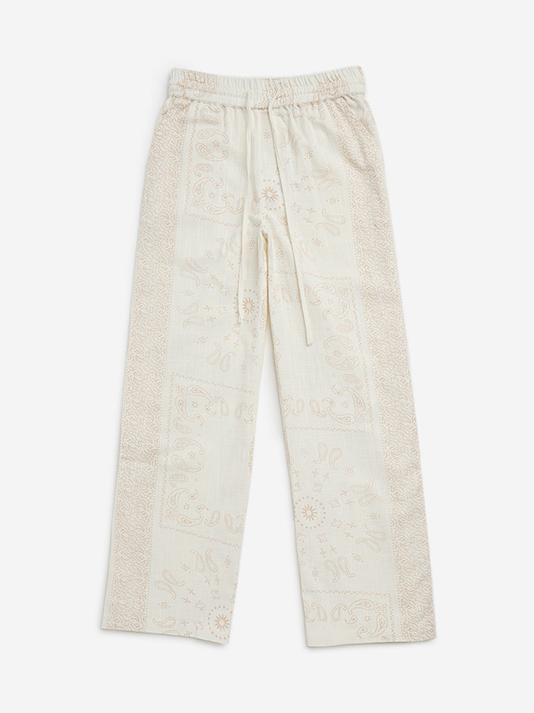 Y&F Kids Off-White Paisley Design Mid-Rise Cotton Pants