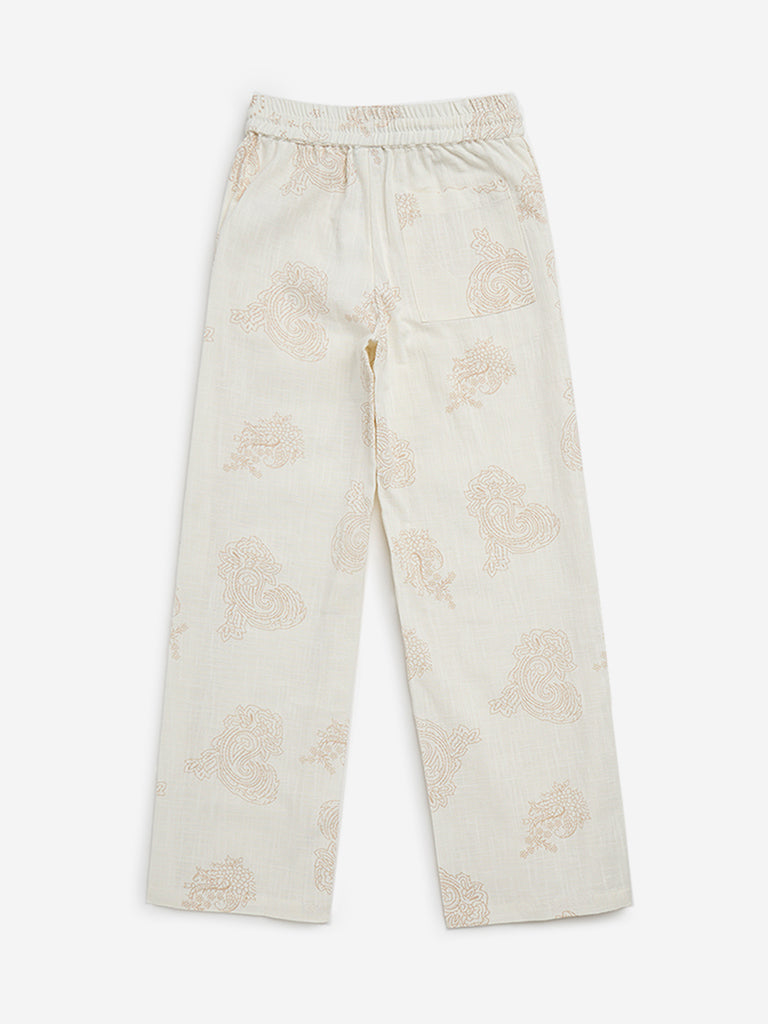 Y&F Kids Off-White Paisley Design Mid-Rise Cotton Pants