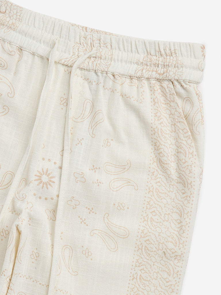 Y&F Kids Off-White Paisley Design Mid-Rise Cotton Pants