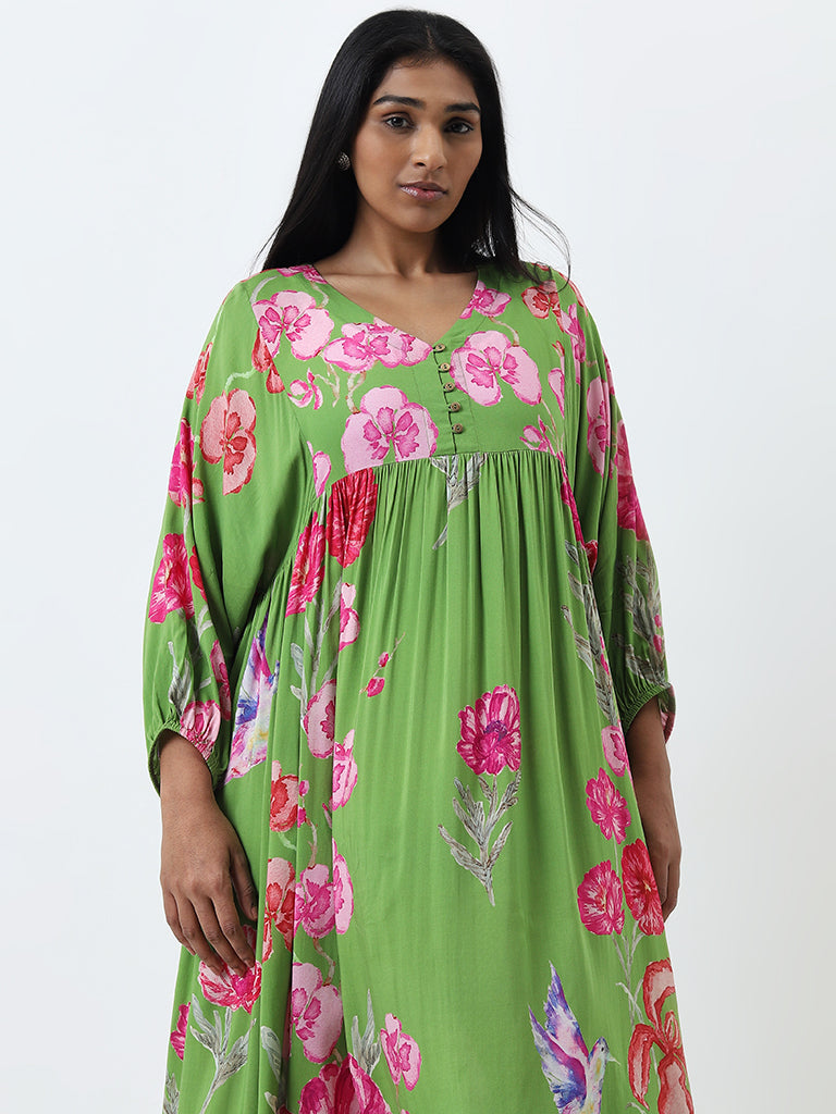 Diza Green Floral Fit-and-Flare A-Line Dress