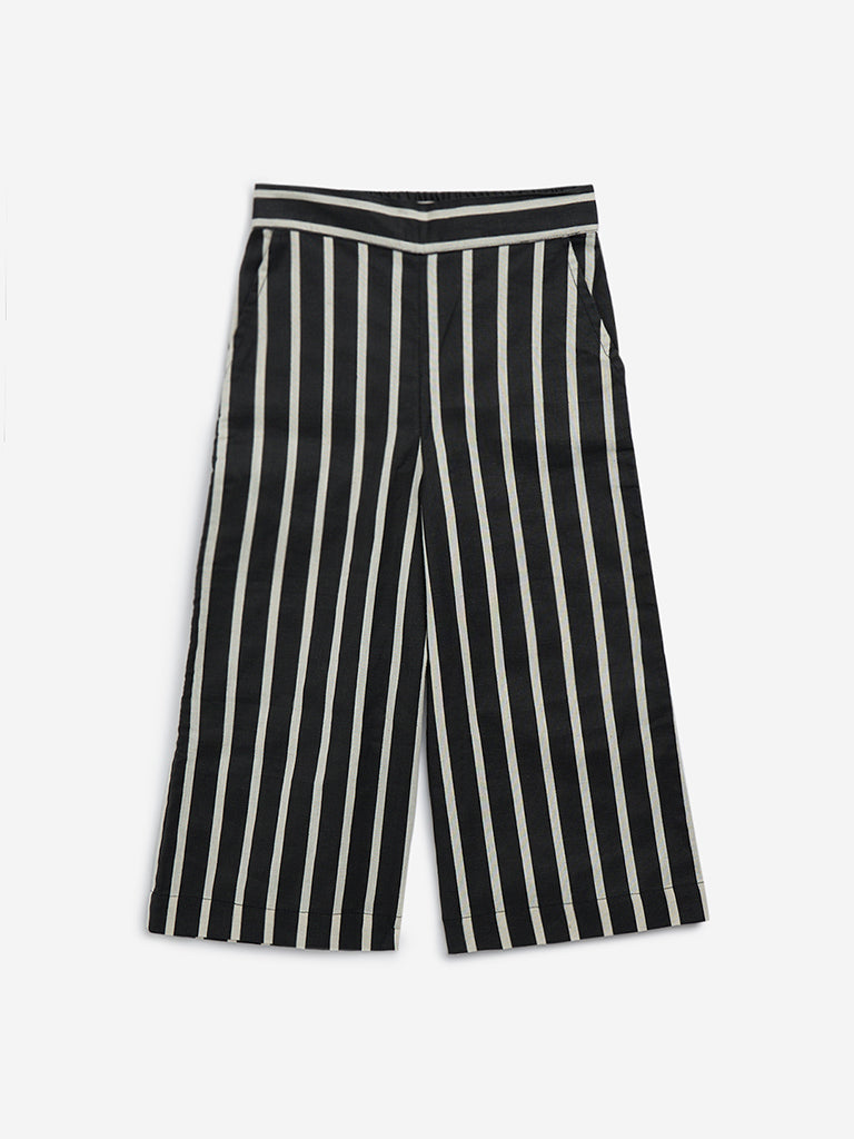 Utsa Kids Black Striped High-Rise Cotton Blend Ethnic Pants - (2-8yrs)