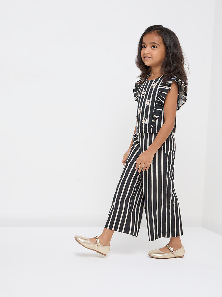 Utsa Kids Black Striped High-Rise Cotton Blend Ethnic Pants - (2-8yrs)