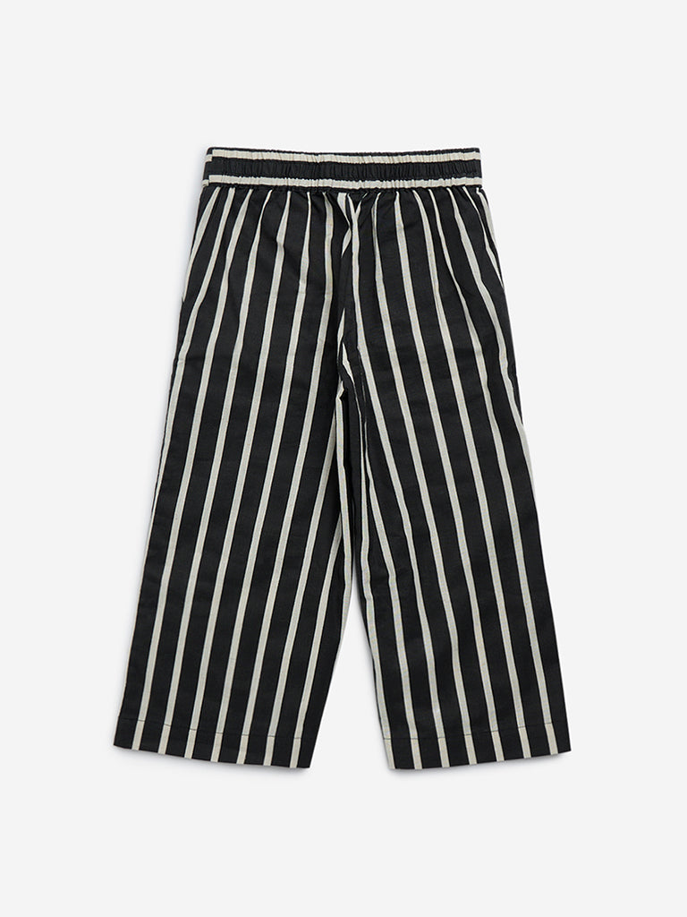 Utsa Kids Black Striped High-Rise Cotton Blend Ethnic Pants - (2-8yrs)