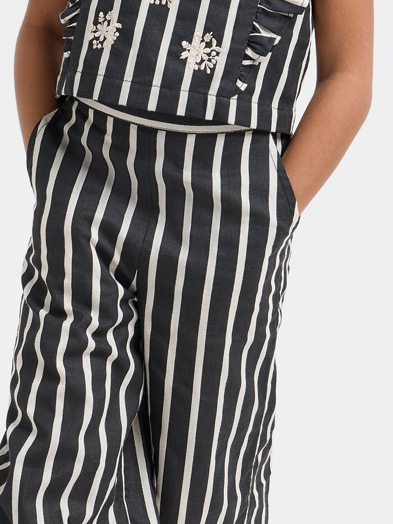 Utsa Kids Black Striped High-Rise Cotton Blend Ethnic Pants - (2-8yrs)