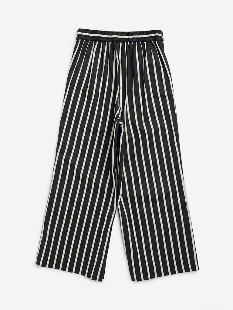 Utsa Kids Black Striped High-Rise Cotton Blend Ethnic Pants - (8-14 yrs)