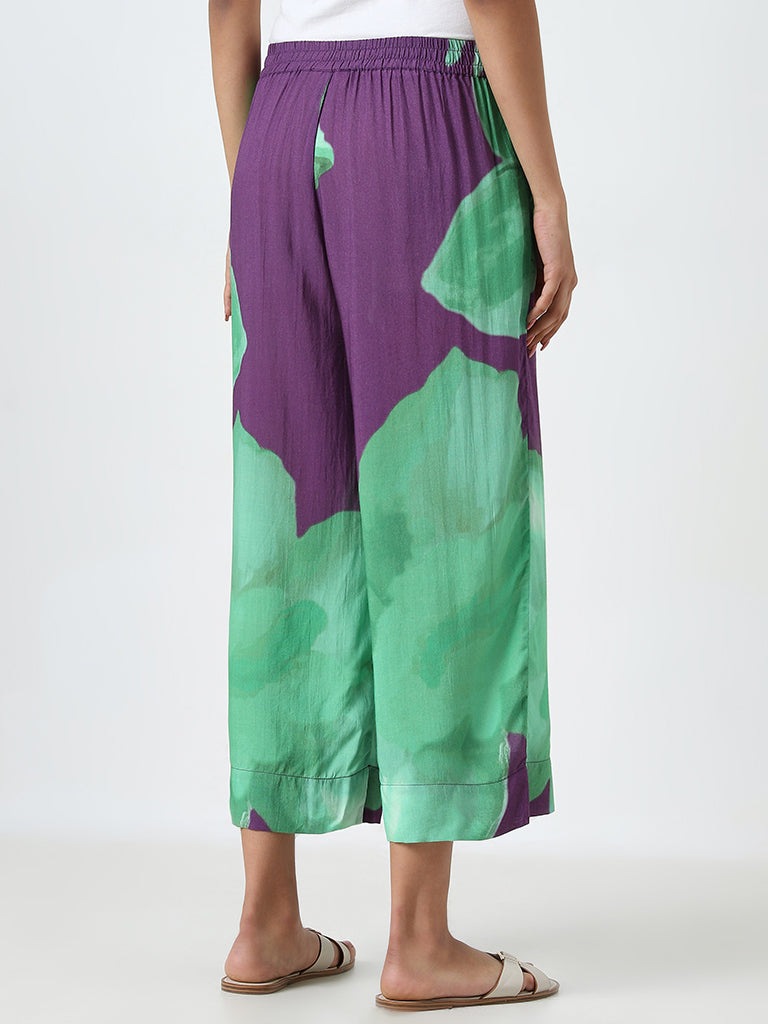 Utsa Green Floral High-Rise Palazzos