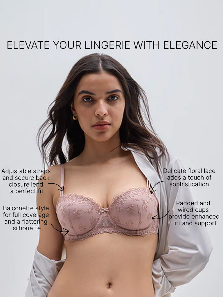 Wunderlove Light Mauve Floral Lace Padded Wired Bra