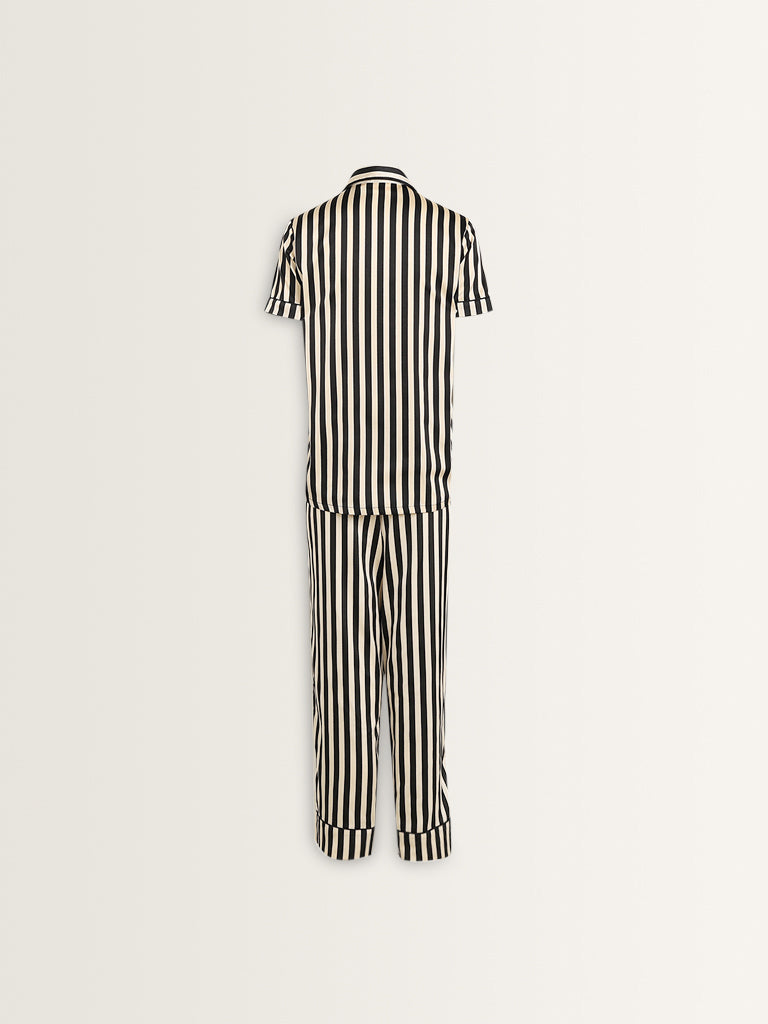 Wunderlove Black Stripe Printed Shirt with Pyjamas Set