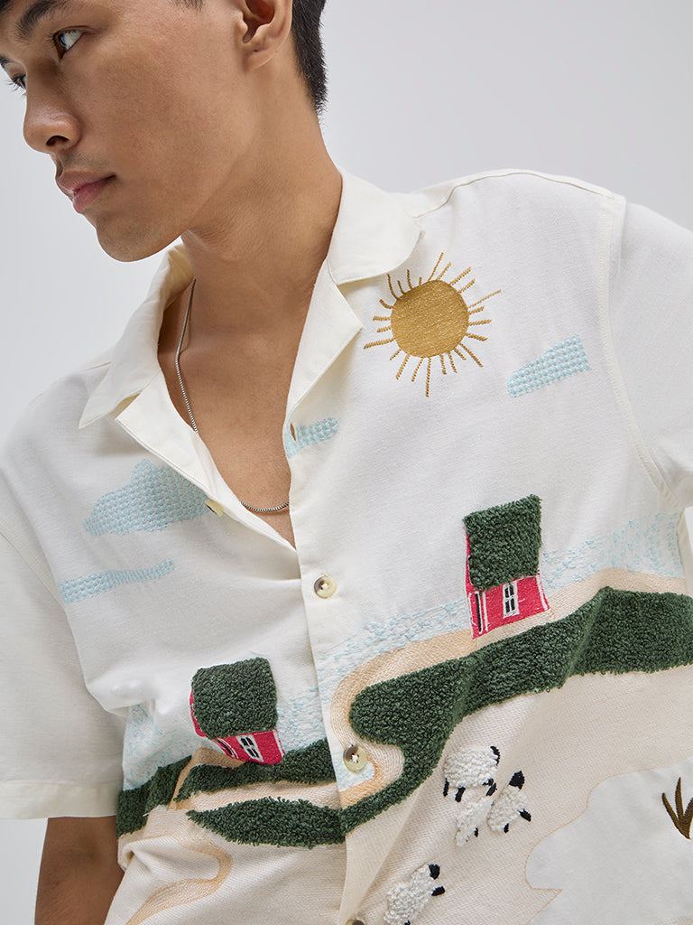 Nuon Off-White Applique-Detailed Relaxed-Fit Cotton Shirt