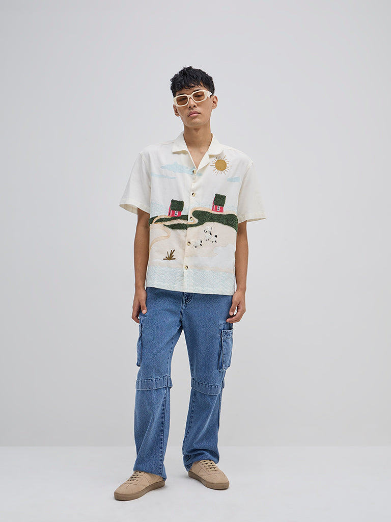 Nuon Off-White Applique-Detailed Relaxed-Fit Cotton Shirt