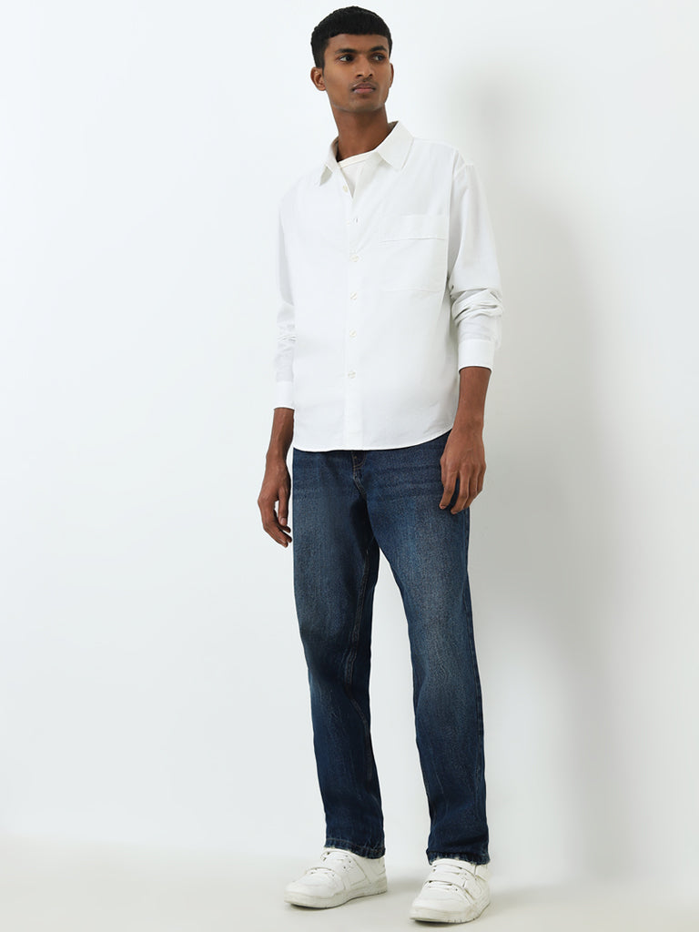 Nuon White Solid Relaxed-Fit Cotton Shirt