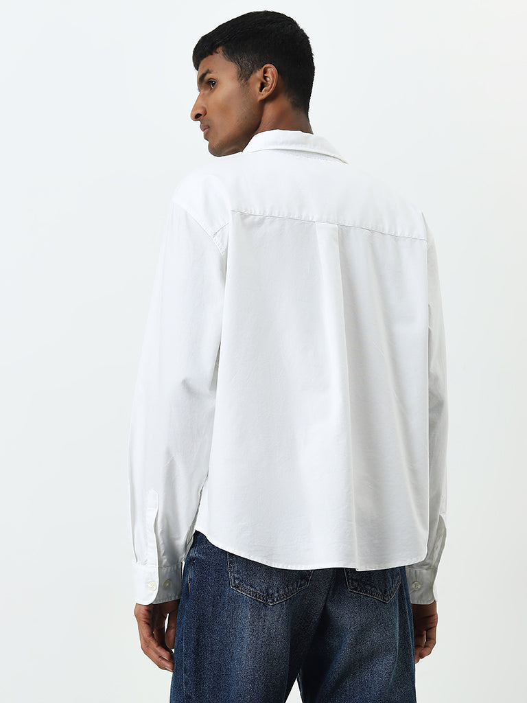 Nuon White Solid Relaxed-Fit Cotton Shirt