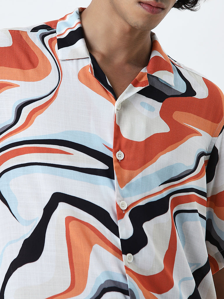 Nuon Orange Abstract Printed Relaxed-Fit Shirt