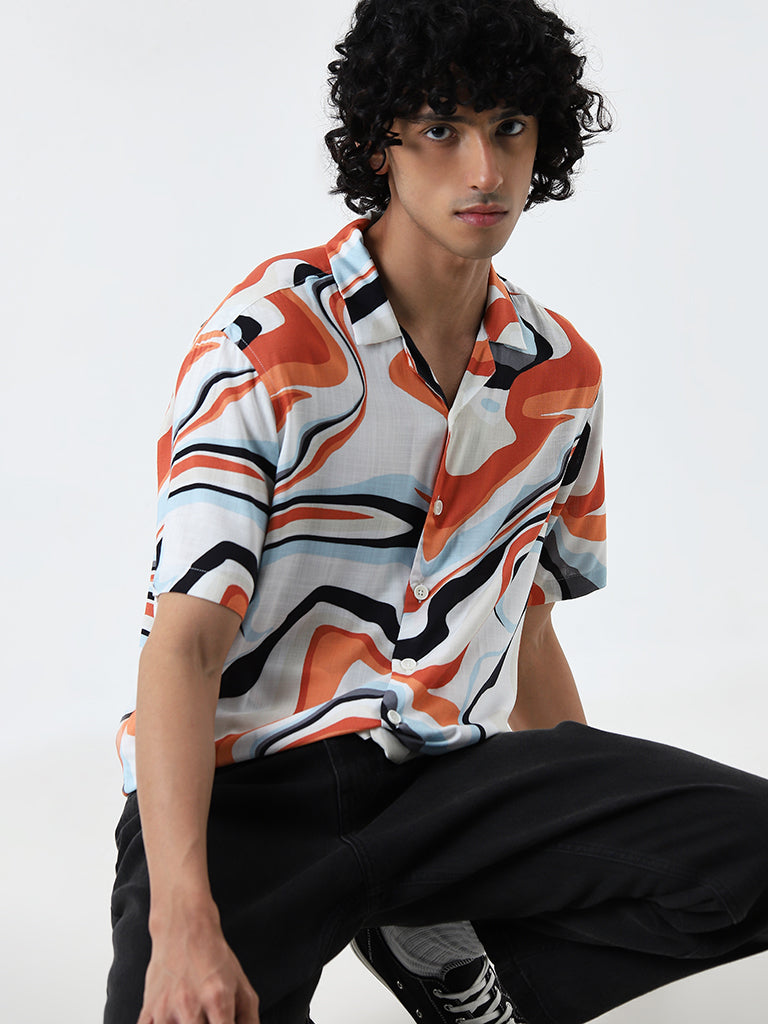 Nuon Orange Abstract Printed Relaxed-Fit Shirt