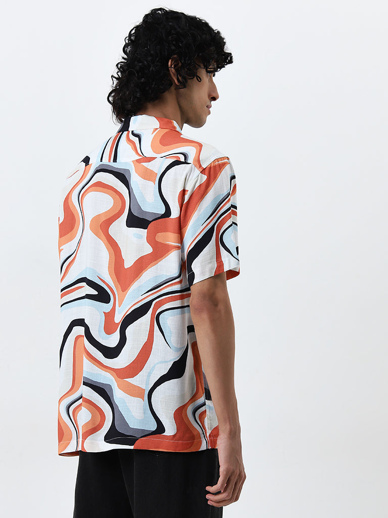 Nuon Orange Abstract Printed Relaxed-Fit Shirt