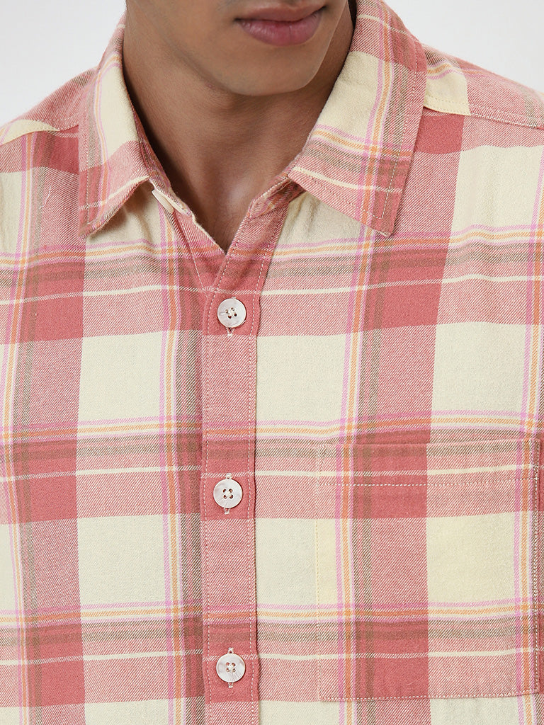 Nuon Pink Checks Printed Relaxed-Fit Cotton Shirt