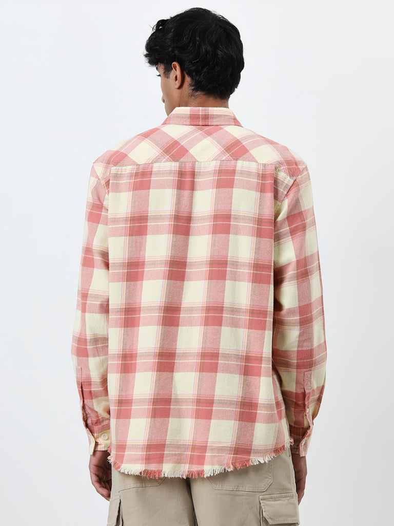 Nuon Pink Checks Printed Relaxed-Fit Cotton Shirt