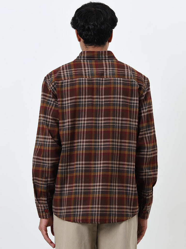 Nuon Brown Checkered Relaxed-Fit Shirt