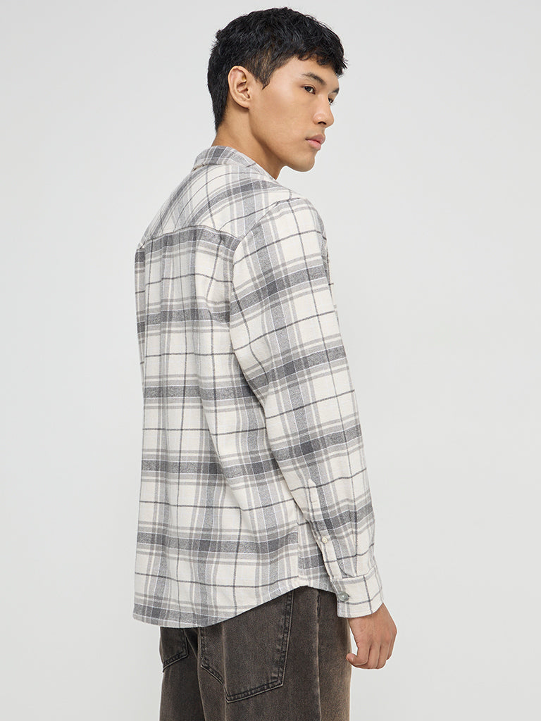 Nuon Grey Checkered Relaxed-Fit Shirt