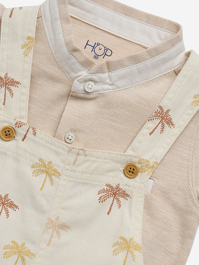 HOP Baby Beige Printed Dungaree & Cotton T-Shirt Set