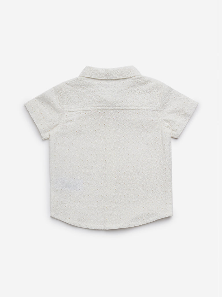 HOP Baby Off-White Schiffli-Detailed Cotton Shirt