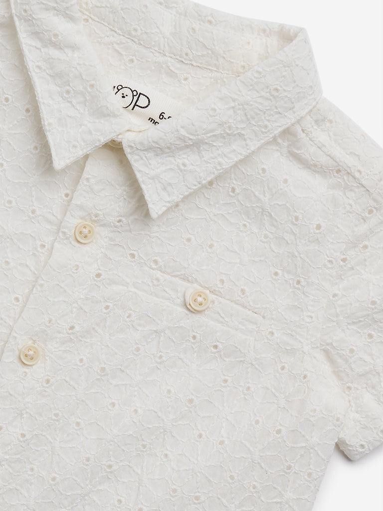 HOP Baby Off-White Schiffli-Detailed Cotton Shirt