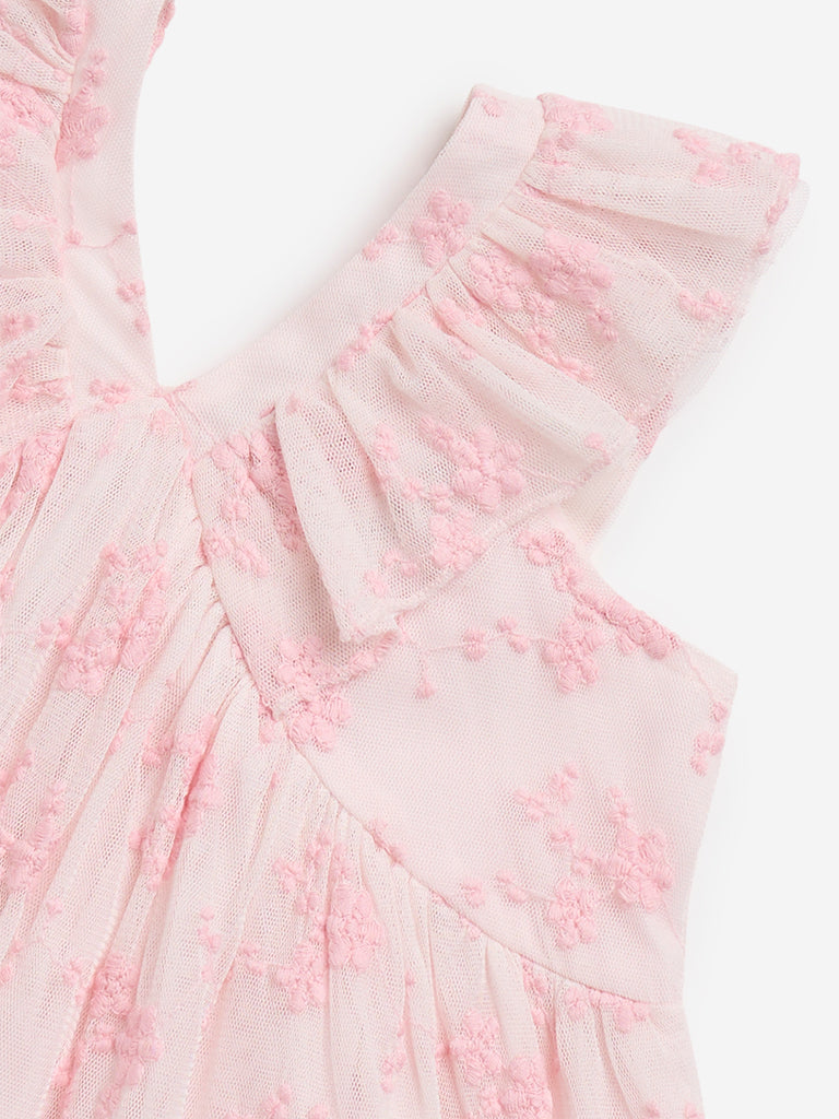Buy HOP Baby Pink Floral Embroidered Empire Line Dress from Westside
