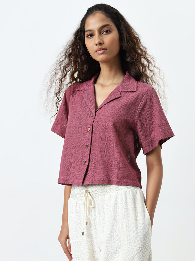 Bombay Paisley Mauve Self-Patterned Knitted Shirt