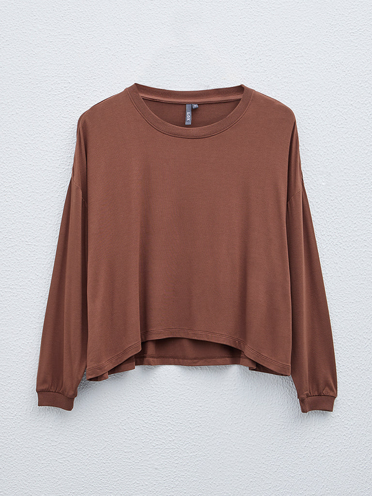 LOV Dark Brown Solid T-Shirt