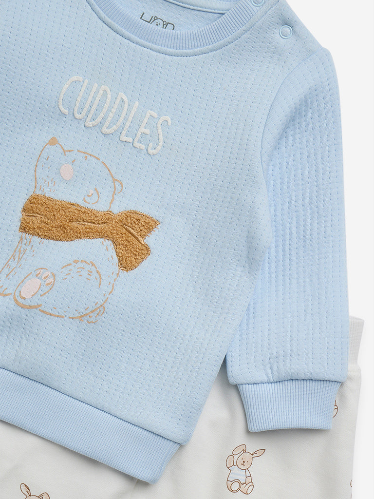 HOP Baby Light Blue Applique-Detailed Sweatshirt and Joggers Set