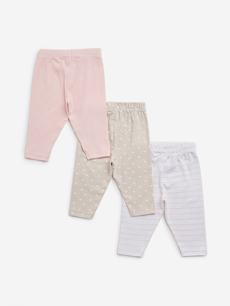 HOP Baby Pink Cotton Blend Pants - Pack of 3