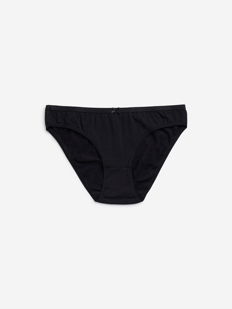 Wunderlove Black Cotton Blend Bikini Briefs - Pack of 3